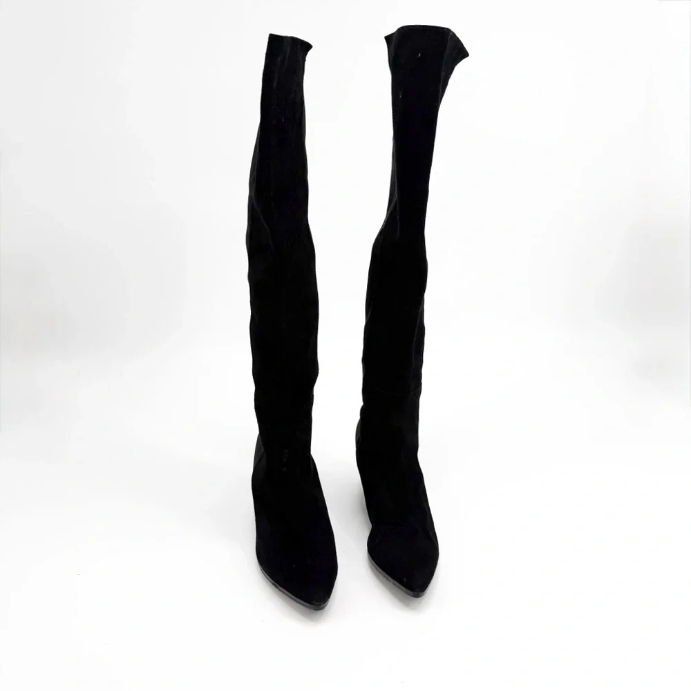 Stuart Weitzman Suede Lander Over The Knee Black Boot 50/50 Tall Boots, Size 9M